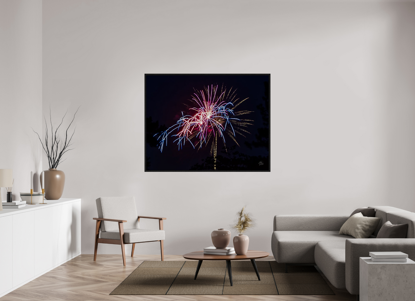 60.8 x 47″, Floater Frame Fireworks #1